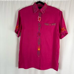 Vintage IB Diffusion  Fuchsia Short-Sleeve Button-Down Shirt Embroidery Sz: 6